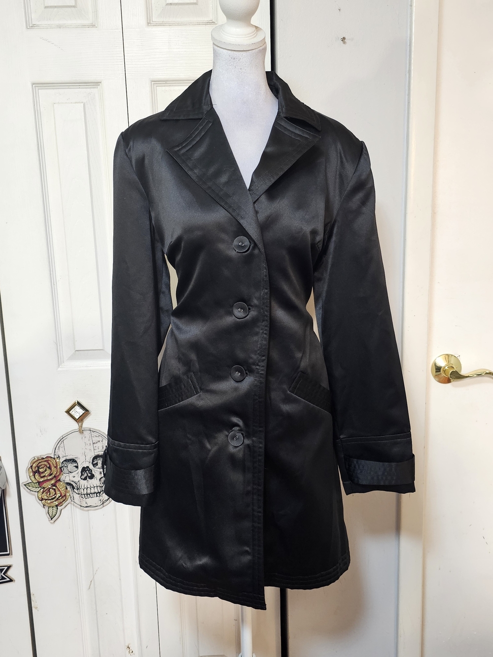 Willi Smith Black Satin Trench Coat